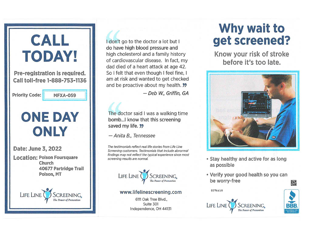 Lifeline Screening At Polson Foursquare Church Western Montana Area Lifeline Screening At Polson Foursquare Church Western Montana Area